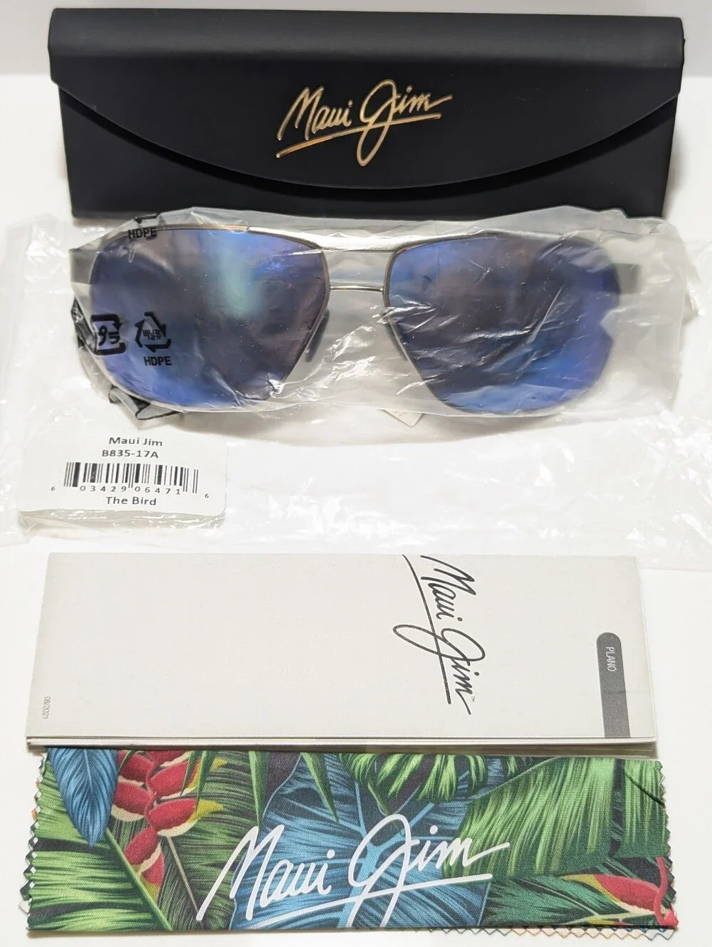 NEW Maui Jim The Bird Chrome Aviator Polarized Blue Hawaii Sunglasses B835-17A